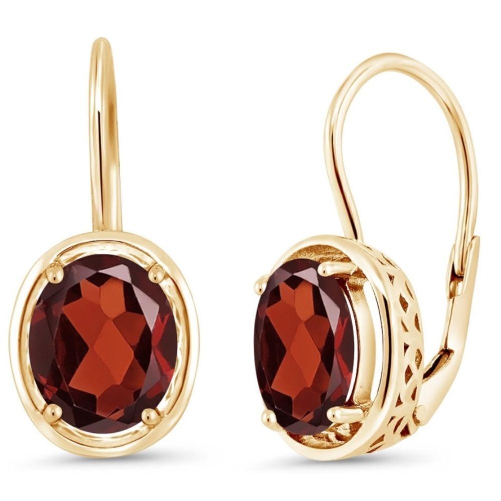 18K Yellow Gold 925 with 3.60 Cttw Red Garnet Oval Leverback Drop Earrings